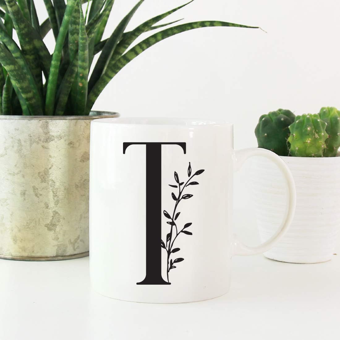 Andaz Press 11oz. Coffee Mug Gift, Elegant Black Design, Monogram Initial Letter T, 1-Pack, Includes Gift Box, Christmas Birthday Mother's Day Graduation Coworker Present Ideas for Her
