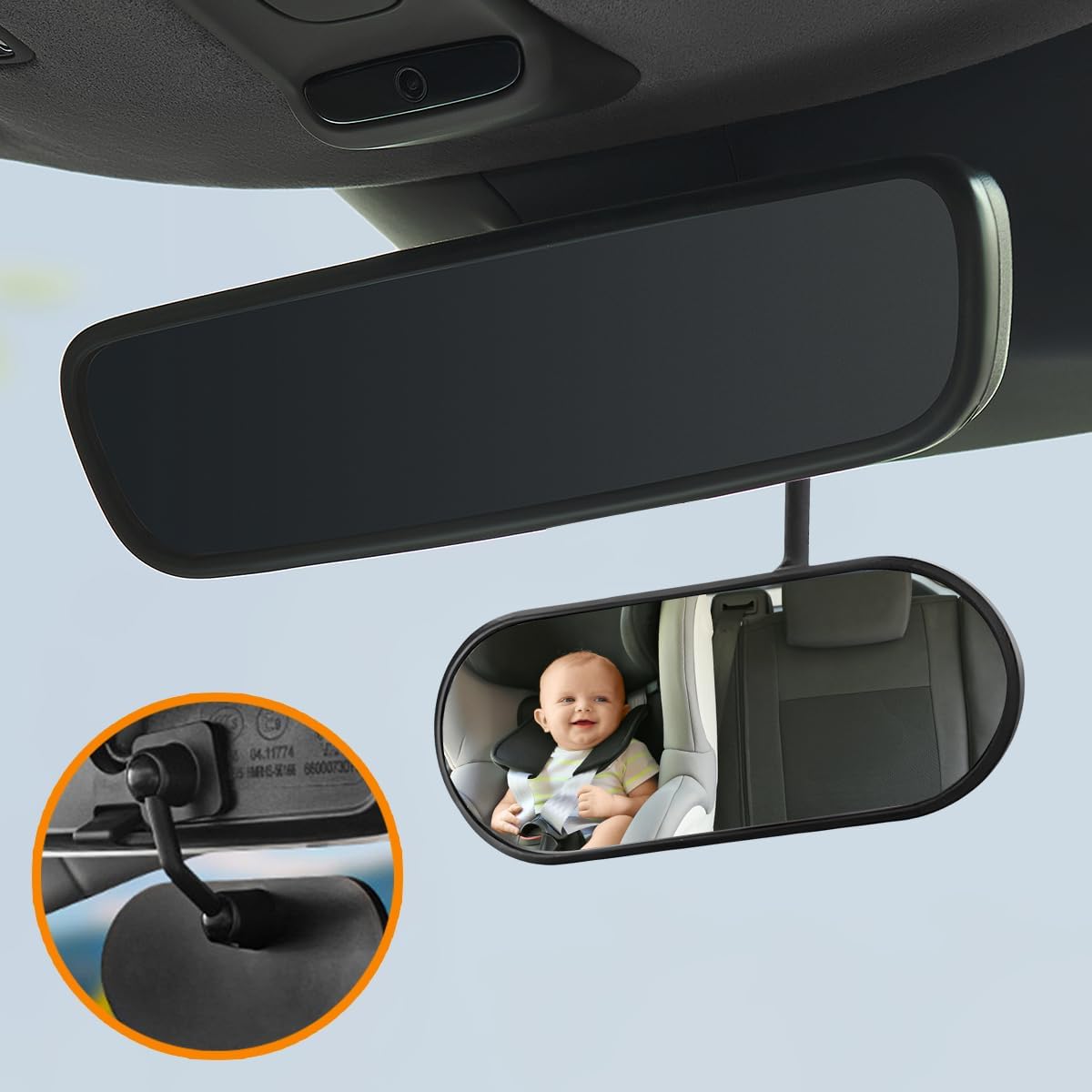 Car Interior Rearview Baby Mirror, 360° Rotation Suction Cup Clear Glass Wide View Convex Mirror for Viewing Backseat Infant, Auto Rearview Accessories for Toddlers, Universal Fit