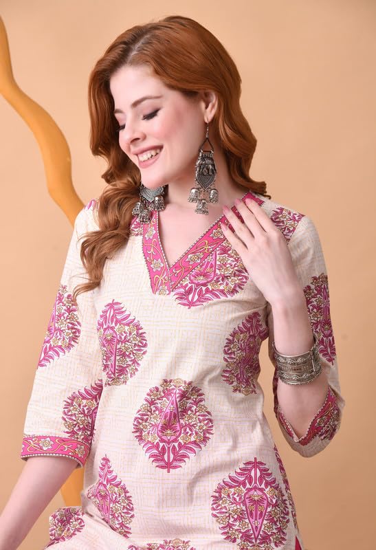 Image of Daevish Cotton Floral Printed Casual Straight Kurta for Women | Women Formal Kurta