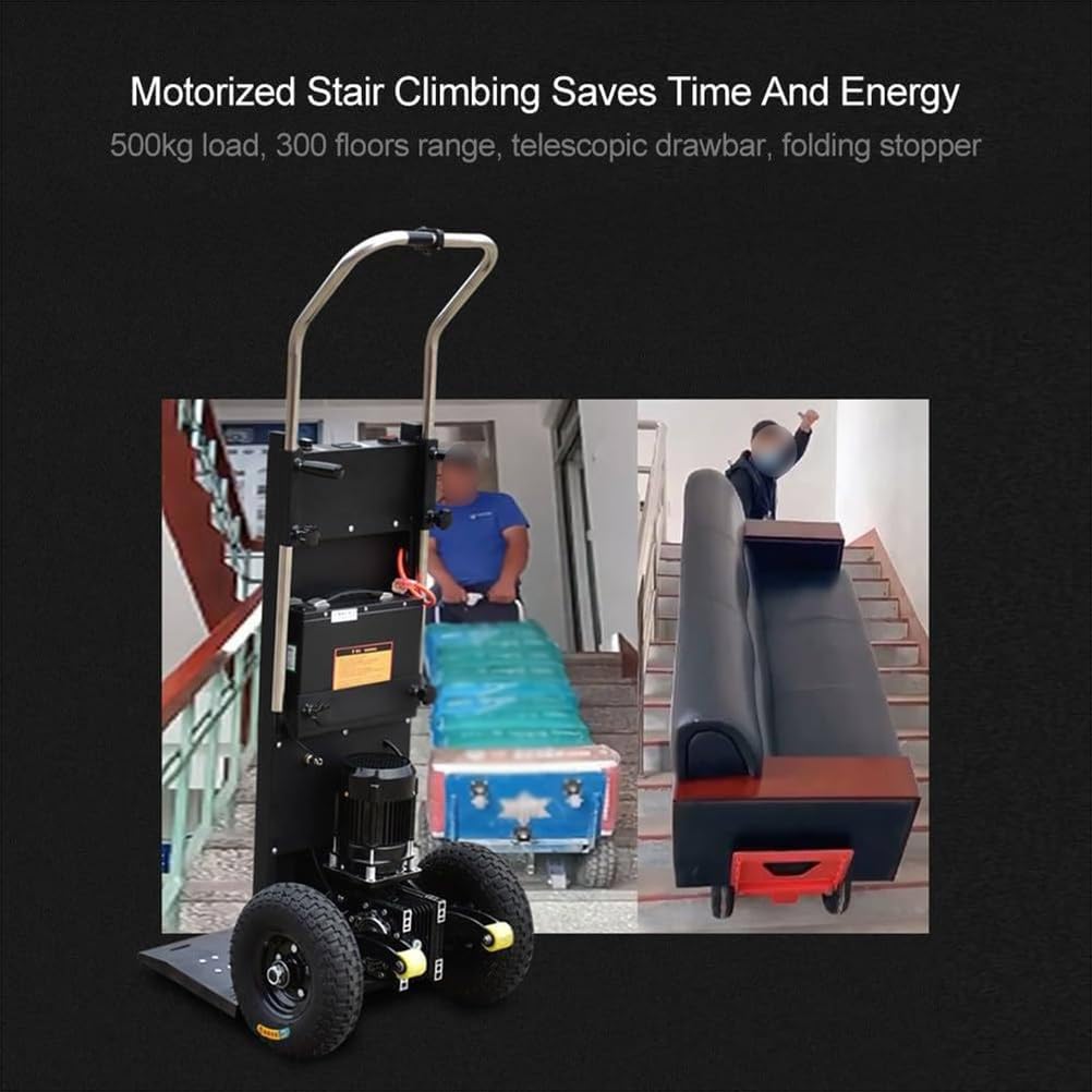 Carrello elettrico per scale con manico telescopico per un trasporto senza sforzo di carichi pesanti su scale dritte e curve