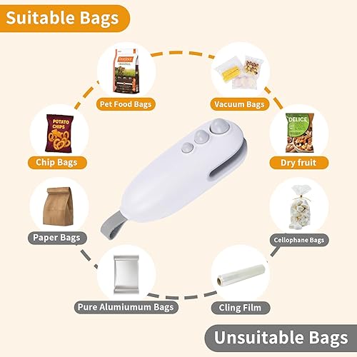 Miniatura 6 de Mini sellador de bolsas, sellador térmico 2 en 1 con cortador, máquina reselladora portátil para chip, bolsas de plástico, aperitivos de