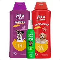 Kit Banho e Tosa Pet Shop Shampoo 5 Em 1 700ml + Creme Condicionador 700ml + Perfume 120ml Cães E Gatos Pet Clean - Filhote