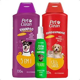 Kit Banho e Tosa Pet Shop Shampoo 5 Em 1 700ml + Creme Condicionador 700ml + Perfume 120ml Cães E Gatos Pet Clean - Filhote