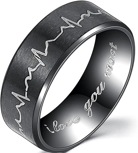 Anillo de acero inoxidable de 0236in y 0315in con latido de corazón para pareja boda aniversario de promesa