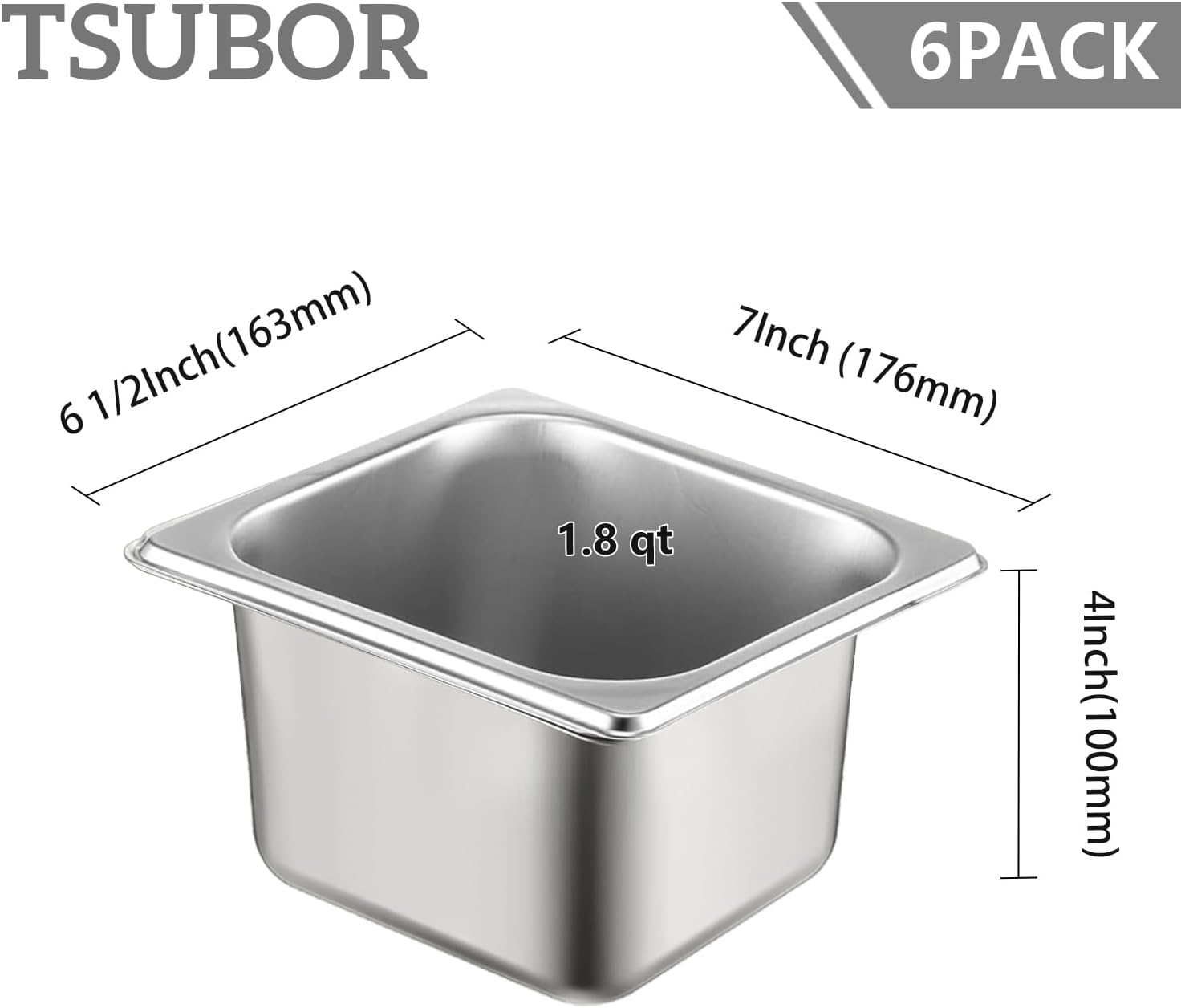6 Set Stainless Steel Hotel Pans 1/6 Size 4 Inch Deep With Lids, Anti-Jam Chafing Steam Table Pans, Catering Food Storage Metal Pan - Image 2