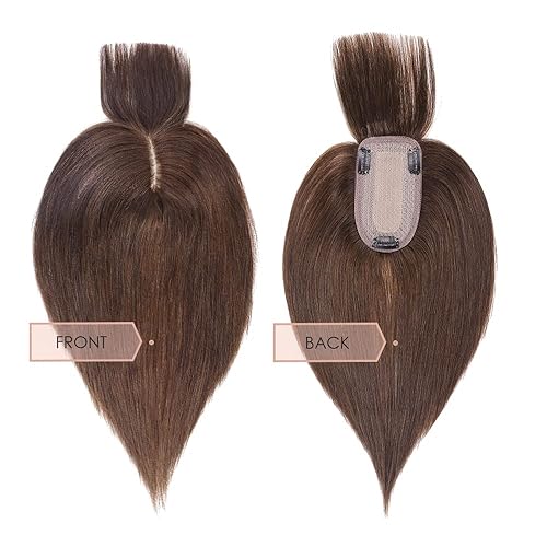 Miniatura 2 de MY-LADY Toppers de cabello humano para mujer, cabello humano real para cabello fino, 2.8 x 5.1 in, base de seda, postizo con flequillo, densidad del