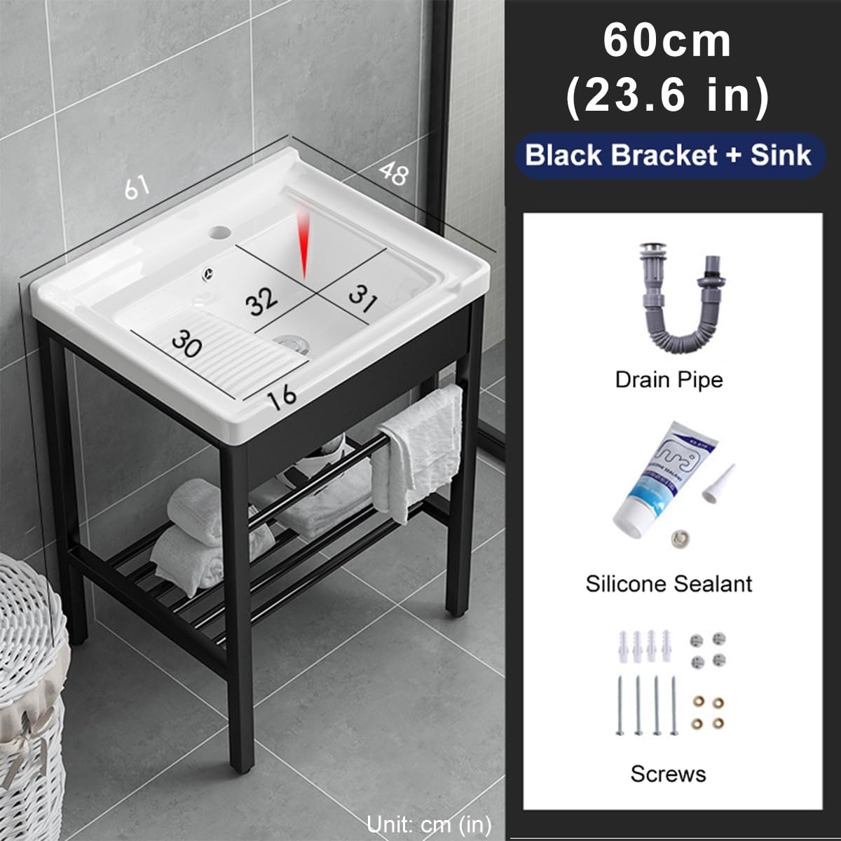 Vanity - Mobile da bagno ad angolo salvaspazio da 89,9 cm, con armadietto in metallo e rubinetto, design moderno e piccolo, con funzionale lavandino a pedale per la massima efficienza, colore: nero