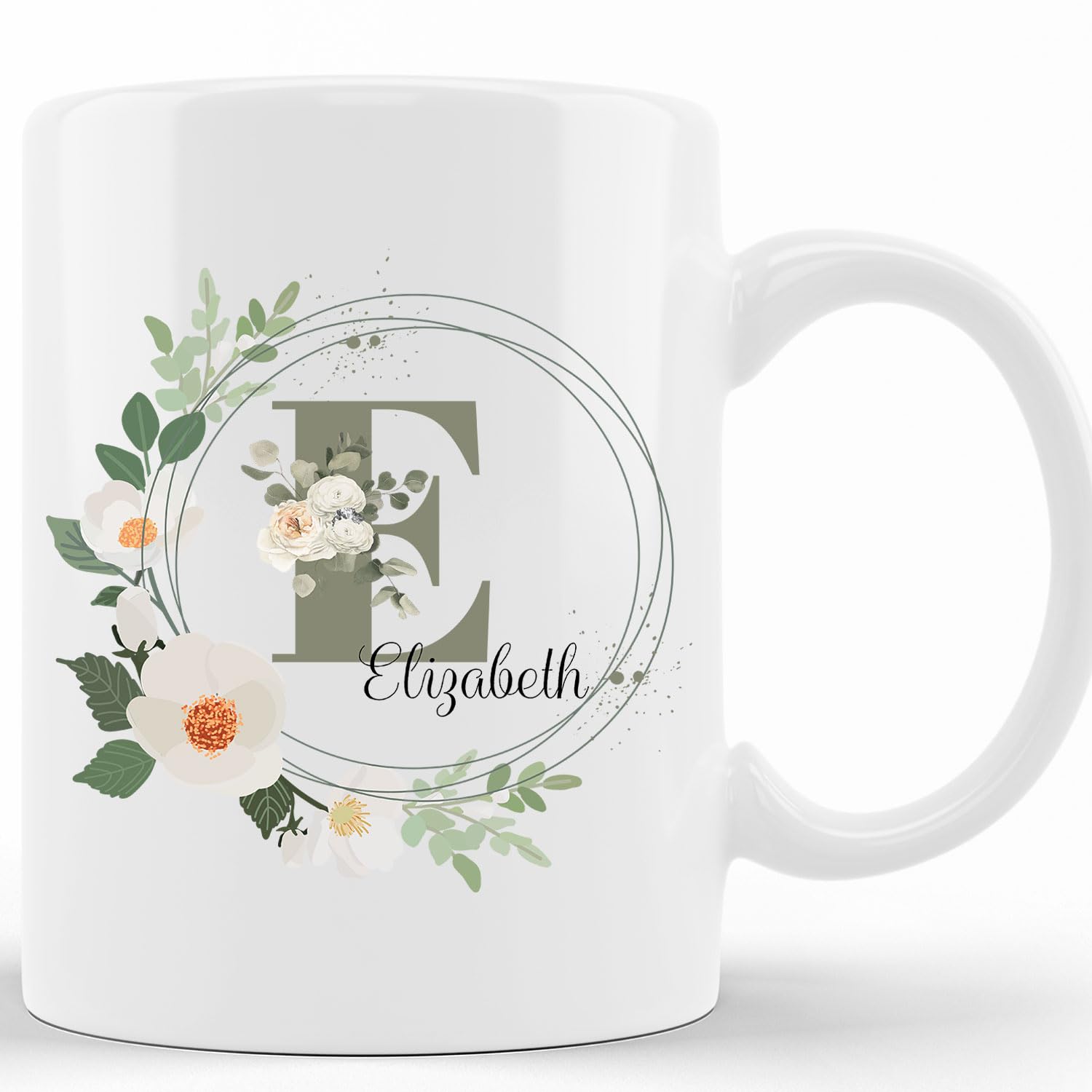 Personalized Monogram Mug Custom Name Mugs Initial Cups Letter A B C D E F G H I J K L M N O P Q R S T U V Customized Birthday Christmas Mug Gifts For Women Grandma, Custom Coffee Mug 11Oz, 15Oz