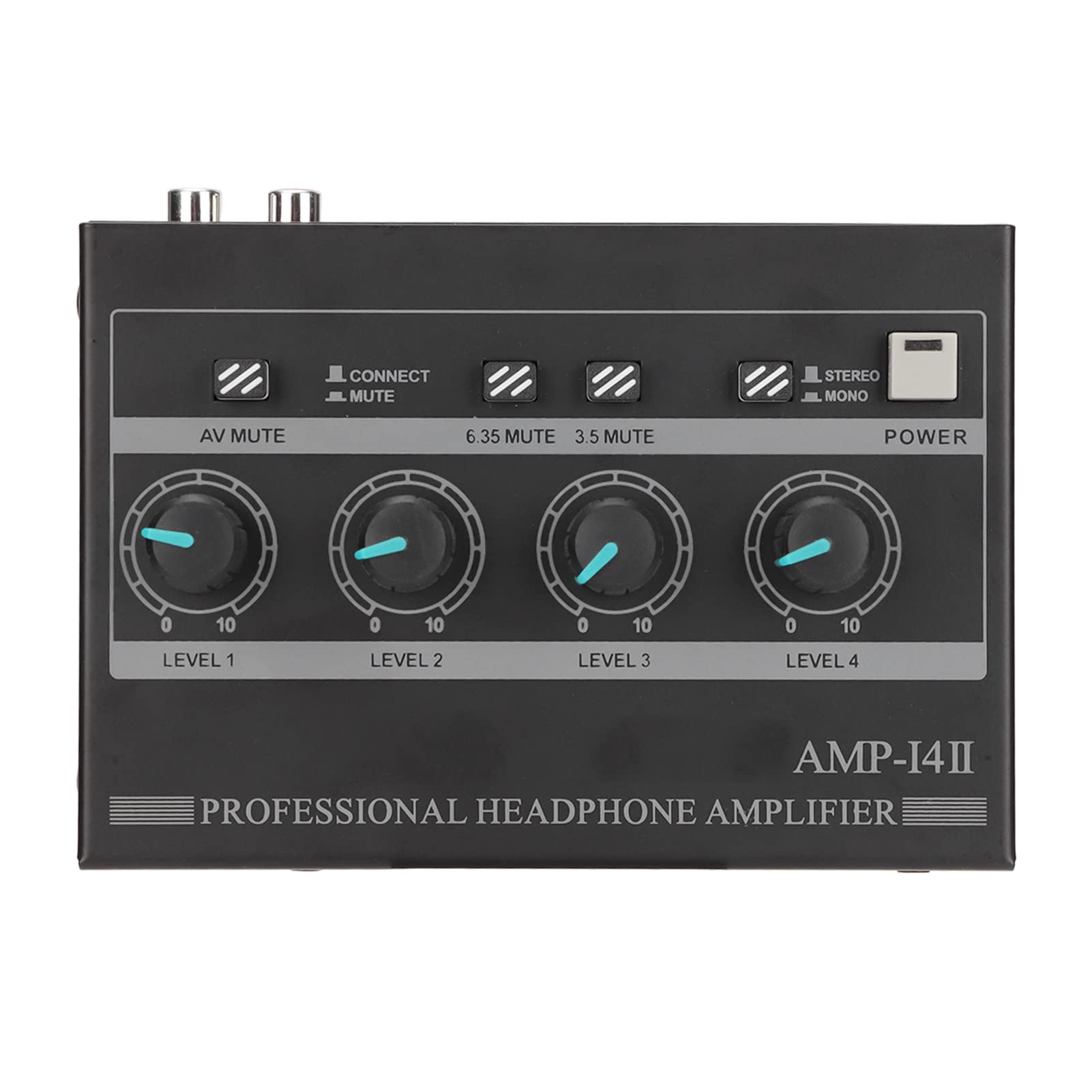 AMP14II Amplificateur de Casque 4 Canaux, Amplificateur de Casque Stéréo Compact 4 Voies avec Adaptateur 12 V 2 A, Distorsion Minimale pour Studio et Scène (Prise UE)