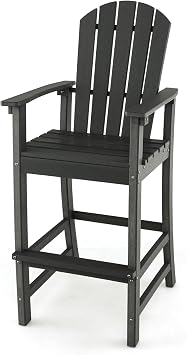 ORALNER Tall Adirondack Chairs, Outdoor High Back Balcony Chair, Weather Resistant HDPE Resin Plastic Bar Height Stools, 360 LBS Lifeguard Chair for Pool Patio Deck Backyard 1, Black