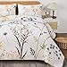 Dobuyly Sage Green Floral Quilt Set Queen Size, Yellow White Botanical Flower Quilt 3 Pieces Spring Bedspread Coverlet Set, Soft Lightweight Microfiber Bedding Set for All Season, 96