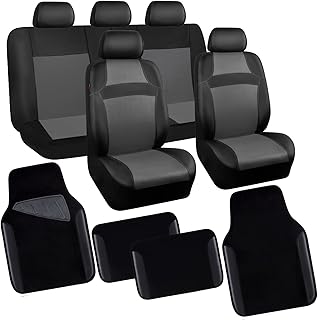 CAR PASS Leather Car Seat Covers & Car Floor Mats,Universal Fit for SUV Sedan Truck,Mesh w/ 5m Sponge,Airbag Compatible Automotive Interior Covers (Full Sets Combo Set, Black Charcoal Gray)
