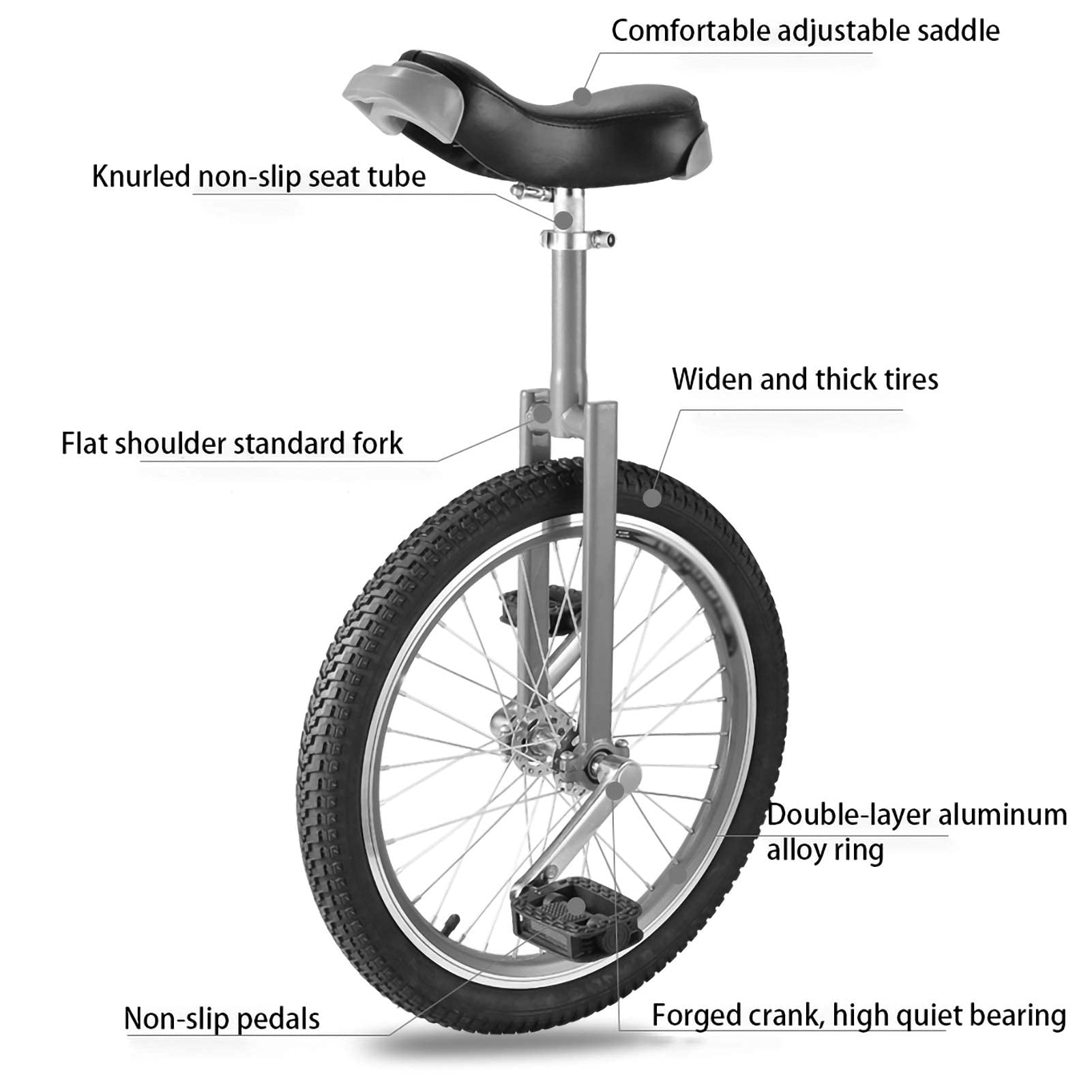 Rower jednokołowy Rower jednokołowy Dla dorosłych Dzieci Mężczyźni Nastolatki Chłopiec jeździec Górski rower monocyklowy na świeżym powietrzu Wolny stojak na koła (kolor: różowy, rozmiar: 18 cali-A)
