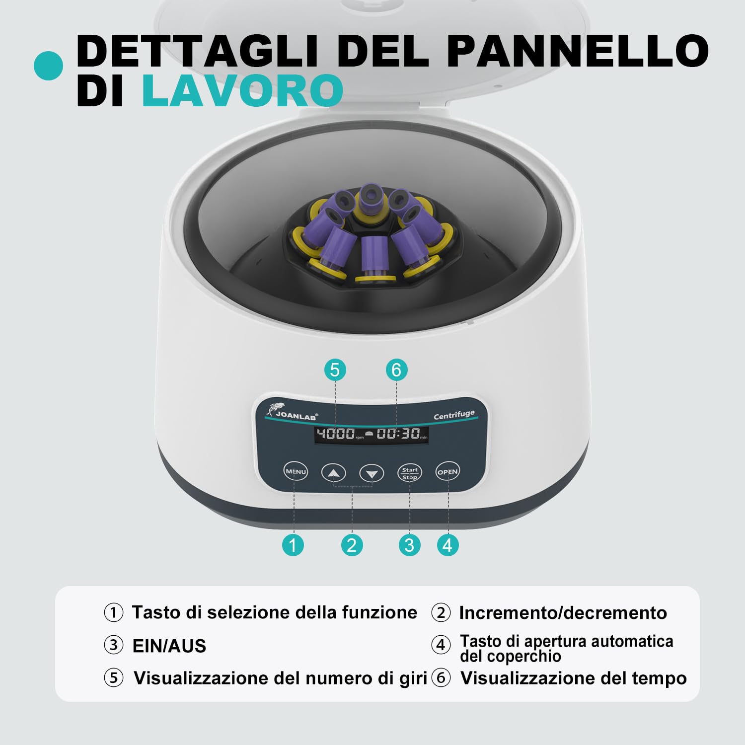 JOANLAB LC-400 Centrifuga da Laboratorio Bassa Velocità per PRP/PRF, 4000 RPM, 1717 xg, Timer 30s-59min, per 4x15ml o 8x2/5/10ml Tubi