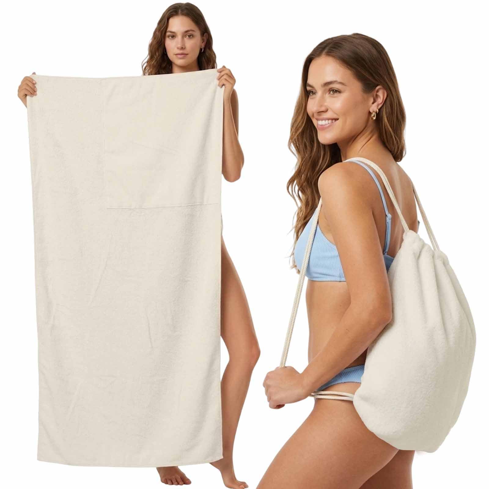 FWJZDSP Beach Towel Backpack Convertible Cream Sand Free Quick Dry Towel Bag Solid Color Beach Towel with Adjustable Straps for Travel Swimming Pool Beach Accessories 31.5x63in