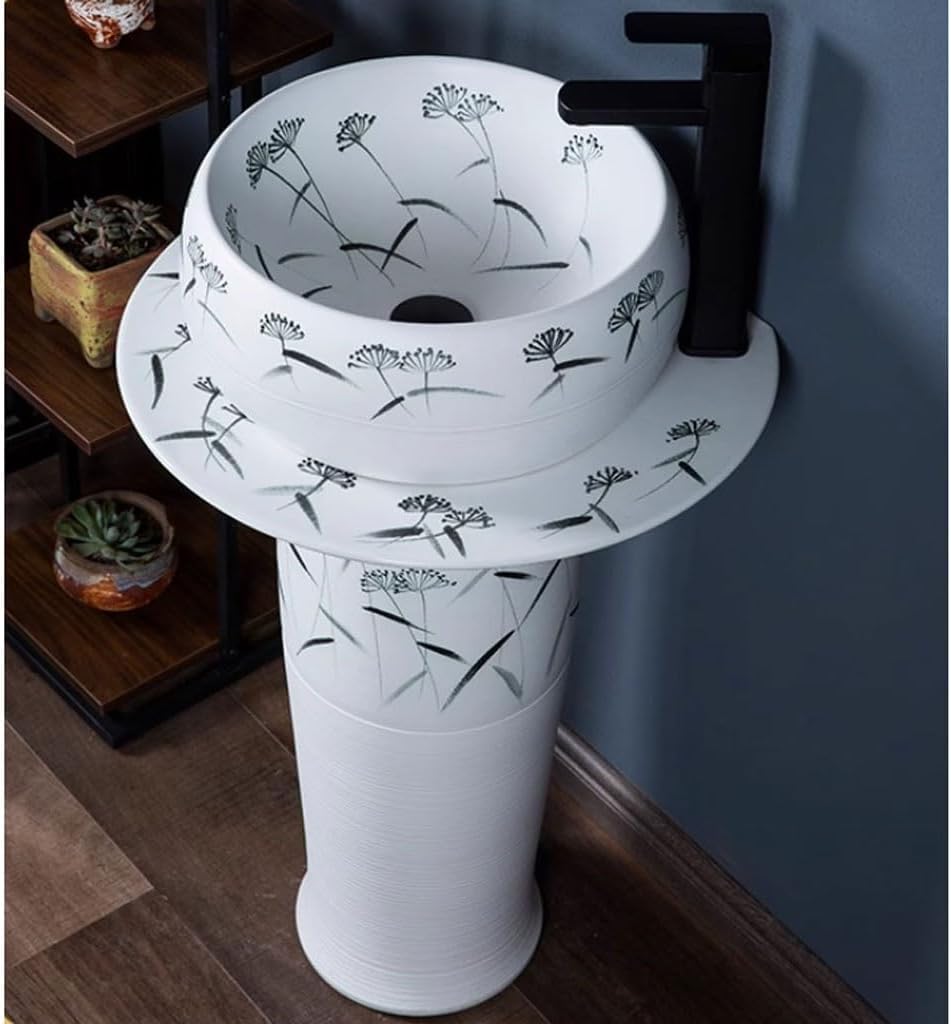 Elegant Ceramic Bathroom Vessel Sink Compact Pedestal Basin for Countertop, Small Size Integrated Sink for Modern Vanities, Stylish Floor Mount Design