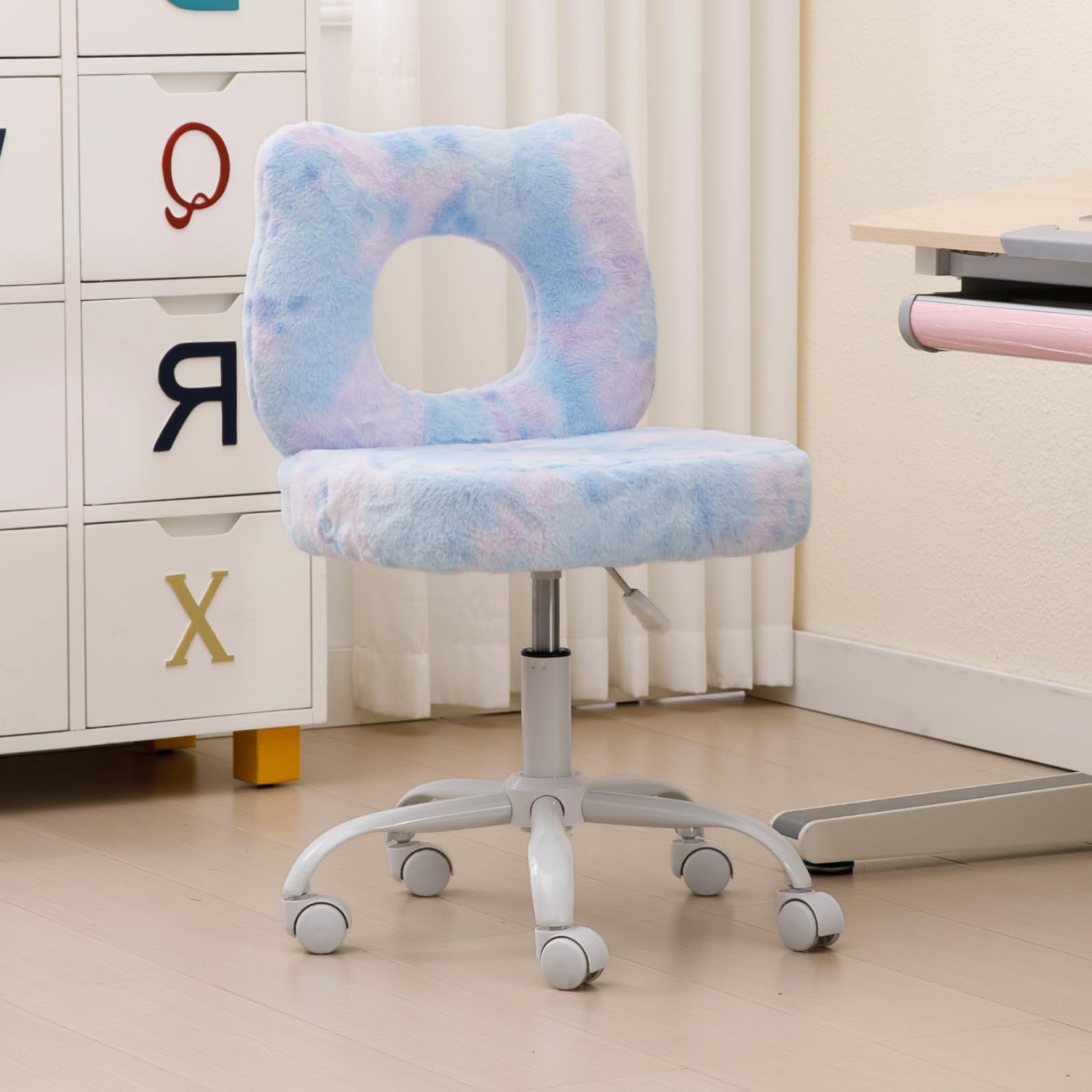 Chaise De Travail Pivotante Réglable En Hauteur, Coussin En Fourrure Resistant A L Usure Rose