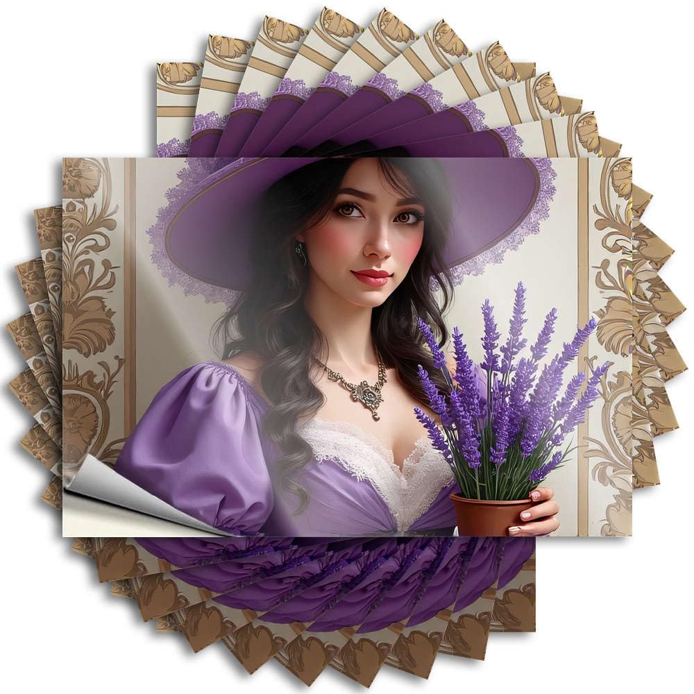 Stickers Front Door Decorations | Funky Hard A Woman in A Purple Dress Holding Lavender Flowers for Western(12X18CM)