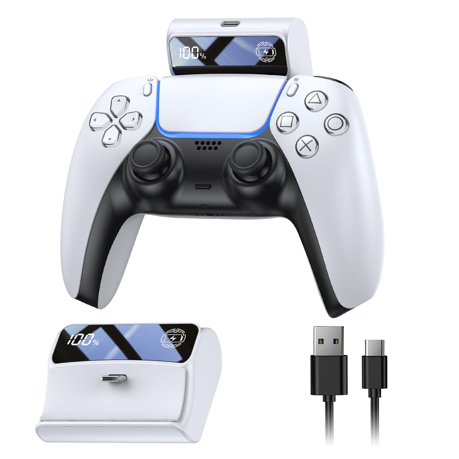 FASTSNAIL LED Display 7400mWh Rechargeable Battery Pack for PS5 Controller Battery Extender for PlayStation 5 DualSense Controller Play