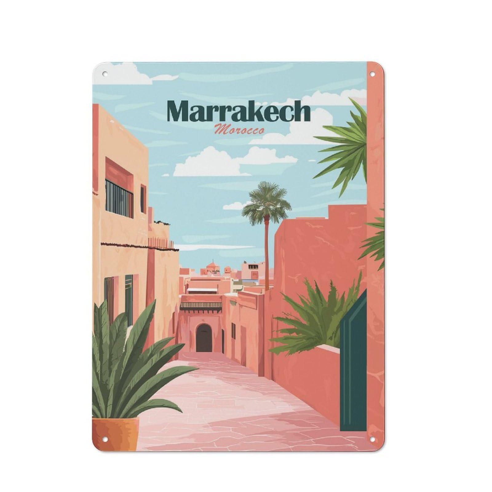 Junmoney Style-19 Metal Wall Sign 40X30cm Featuring Marrakech Cityscape For Living Room Wall, For Feature Wall Decorators