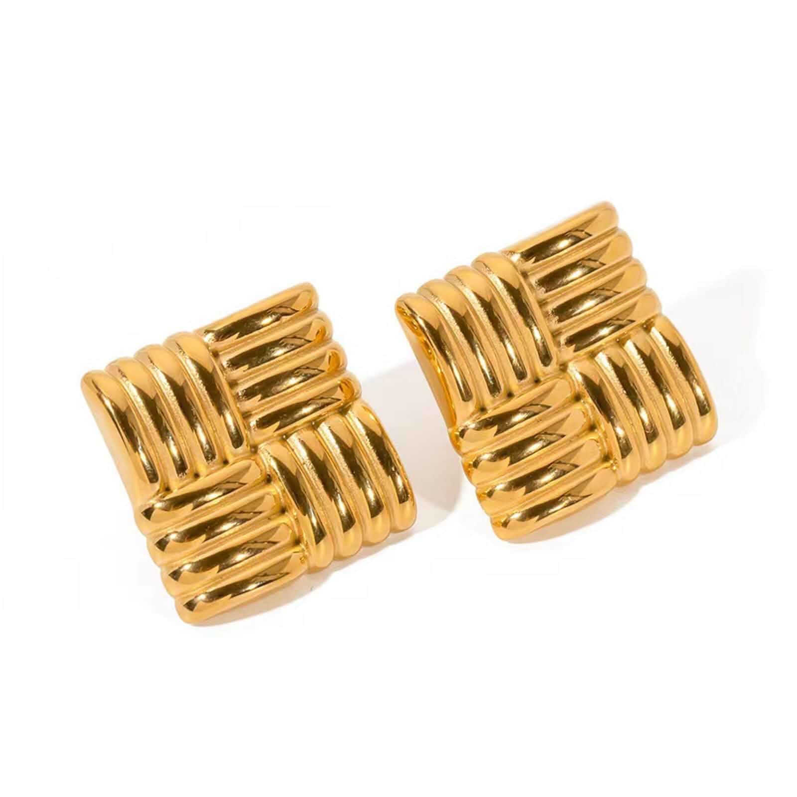 Coadipress Geometric Square Gold Stud Earrings for Women Chunky Gold Earrings Statement Vintage Textured Dome Metal Earring Birthday Gifts Fashion Jewelry