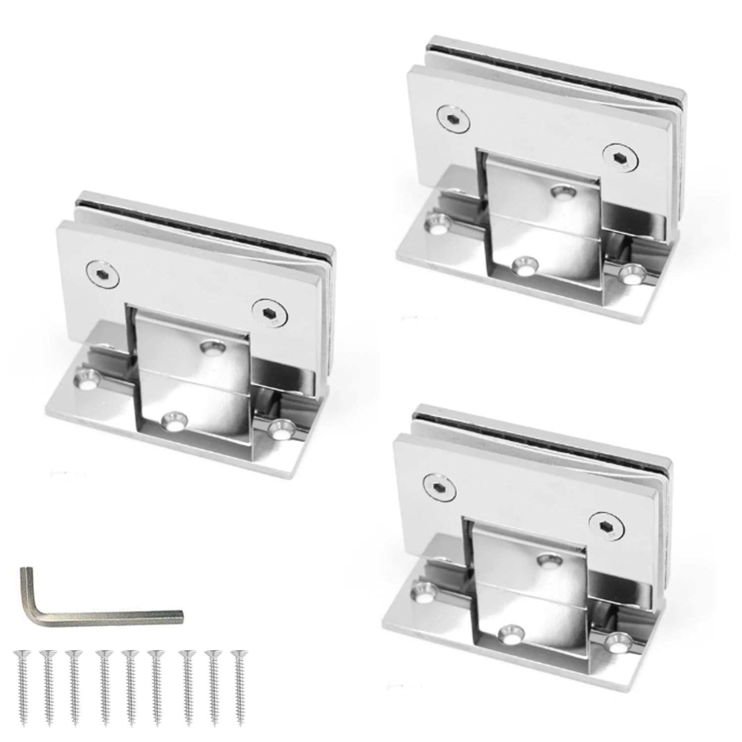 Scharnier für Glastür 3er Set - Hochwertige Scharniere für Glastüren aus 304 Edelstahl mit 90° Öffnungswinkel, 5mm Stärke & 3-Punkt-Befestigung für 8-12mm Glas