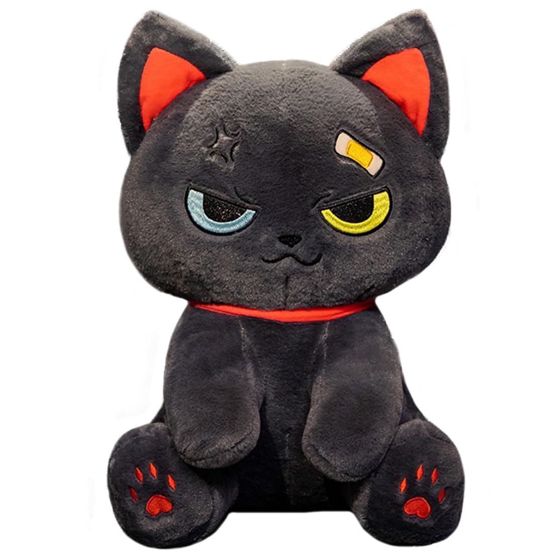 ELAINREN Gray Pirate Cat Plush Toy,Furry Gothic Kitten Stuffed Animals,Ultra-Soft Creepy Kitty Plushie Cuddle Pillow Decor Gifts/15.7''