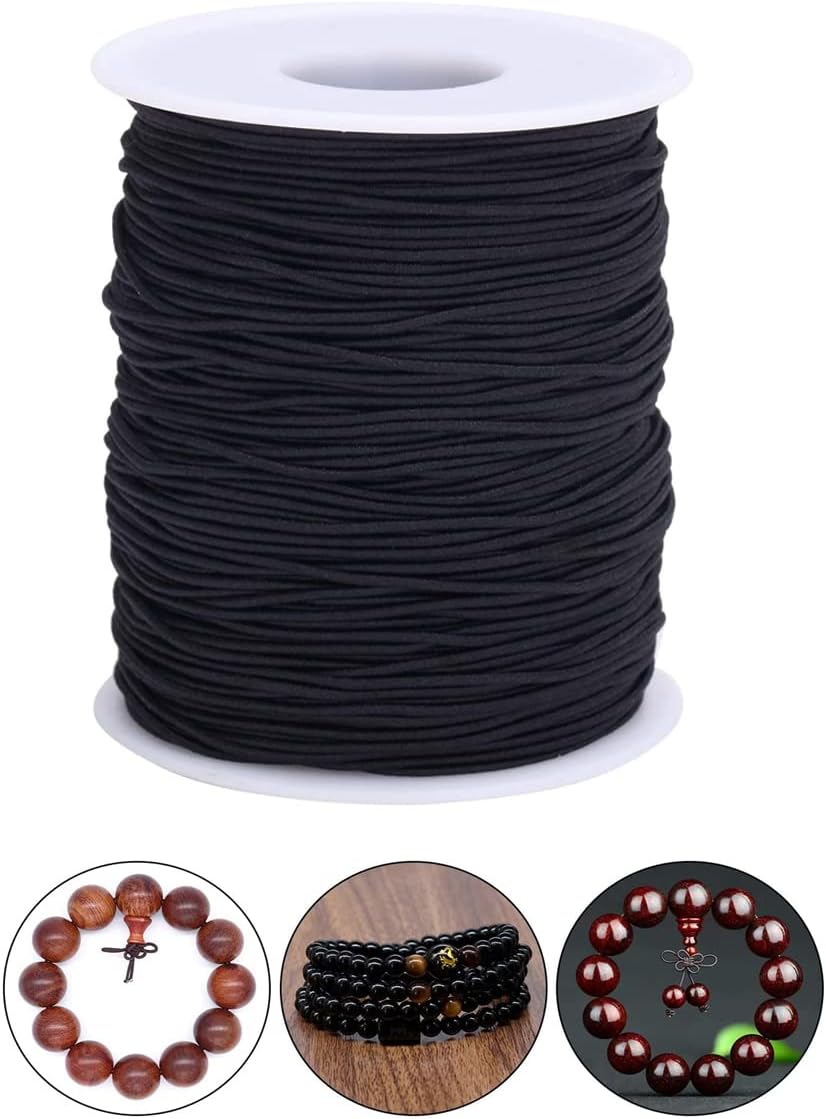 TSKDKIT fil élastique - 0,8 mm - Perles - Caoutchouc - Bracelets - Noir - Nylon - Artisanat - 100 m
