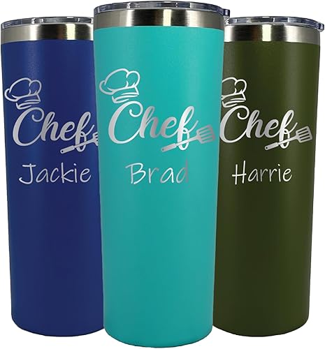 AVITO Regalo personalizado para chef, grabado con láser, aislado al vacío, vaso de 22 onzas con tapa y pajita, vaso para cocinero, taza de
