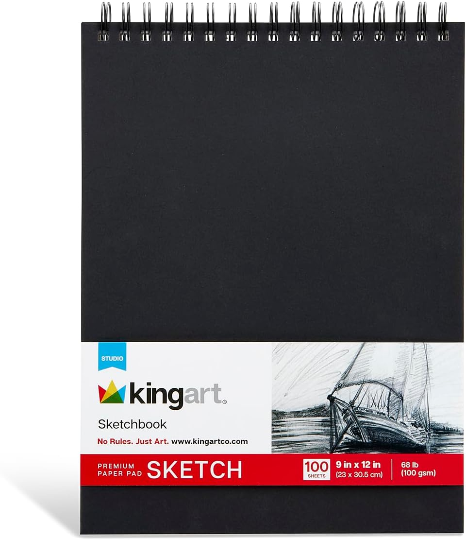 KINGART Sketch Pad – 9x12 Inch, 1-Pack – 100 Sheets (68 lb / 100 GSM), Premium Acid-Free Art Paper – Spiral-Bound Sketchbook for Shading & Drawing