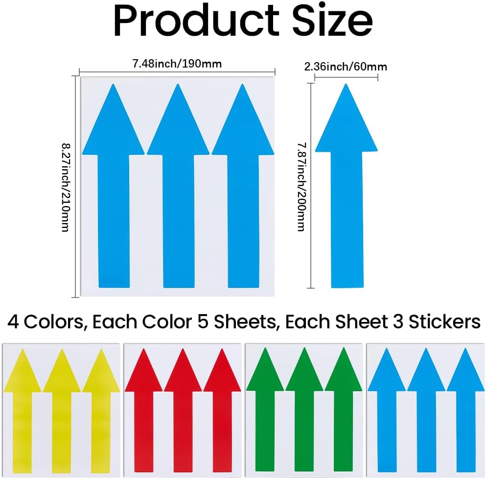 GORGECRAFT 20 Sheets 4 Colors Arrow Floor Decals Stickers 20x6cm Removable Adhesive Directional Arrow Sign Multicolor Waterproof Marking Arrows Safety Road Instructions Sticker for Floor Wall