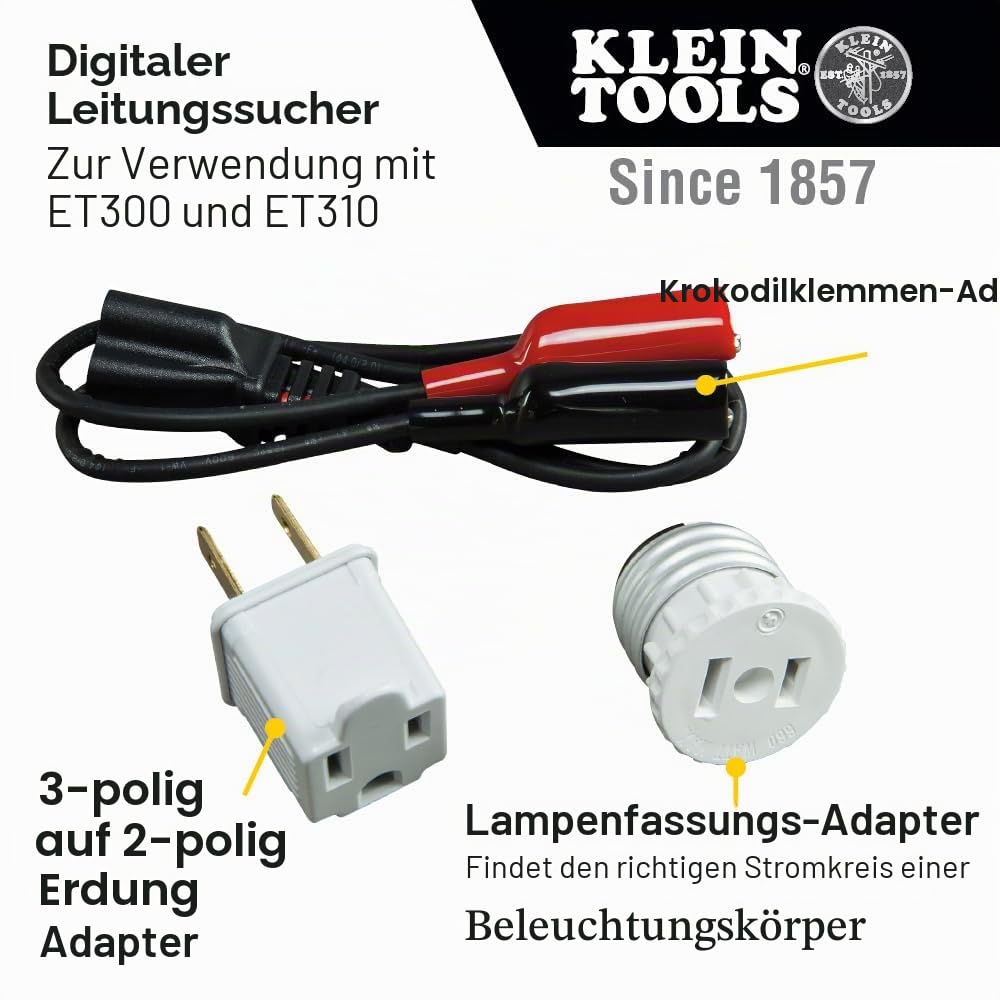 Klein Tools ET310KIT AC-Leitungsschutzschalter und Zubehör-Set mit elektrischem Tester, Spannungsprüfer, GFCI-Steckdosen-Tester, Leitungen, Adaptern und Koffer