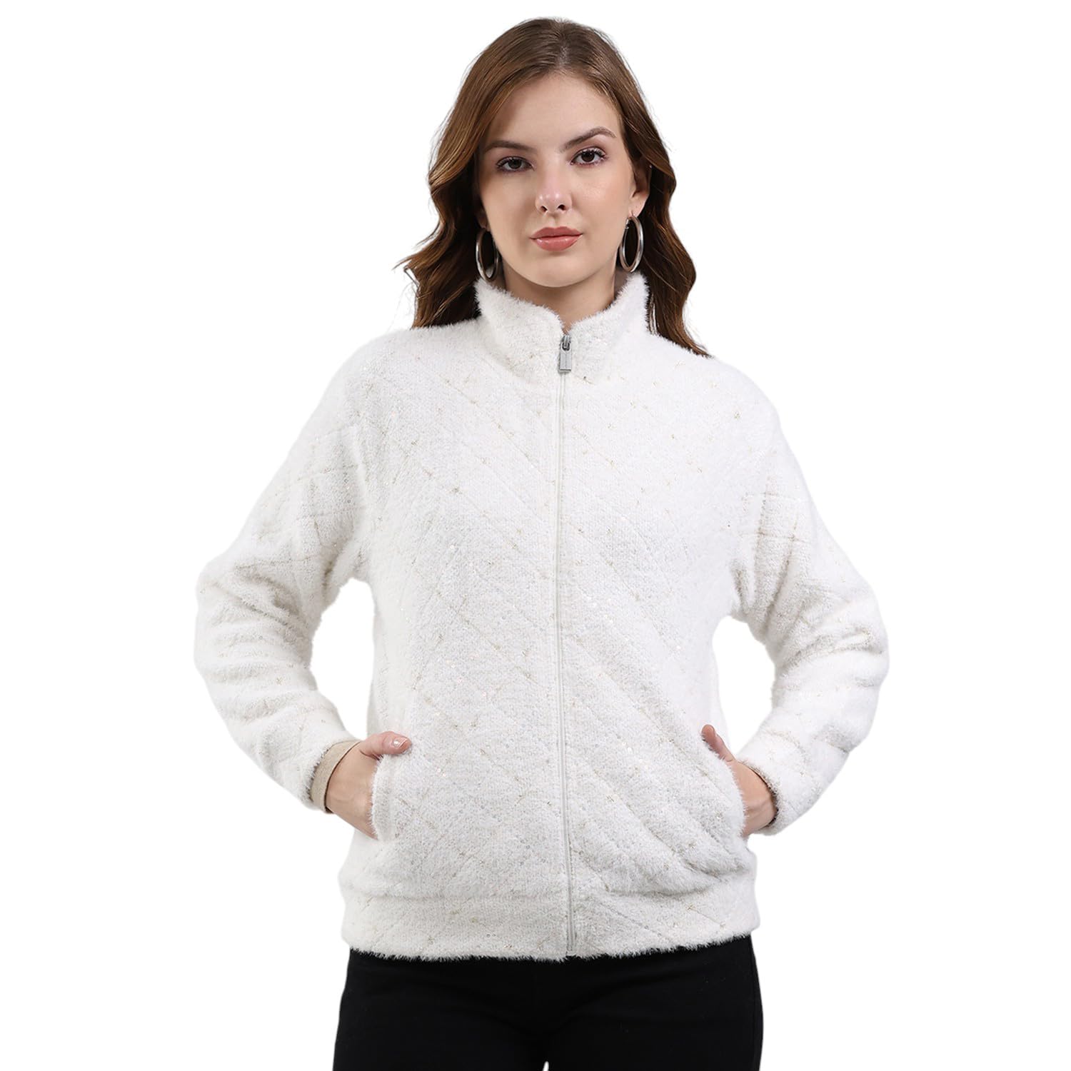 monte carlo Women Regular Fit Self Designed Pattern Mock Neck Zipper Closure Full Sleeve Winter Sweatshirt| Warm Pullover for Ladies | Soft Comfortable Casual Winter Wear for Women's (Pack of 1)-picture-22