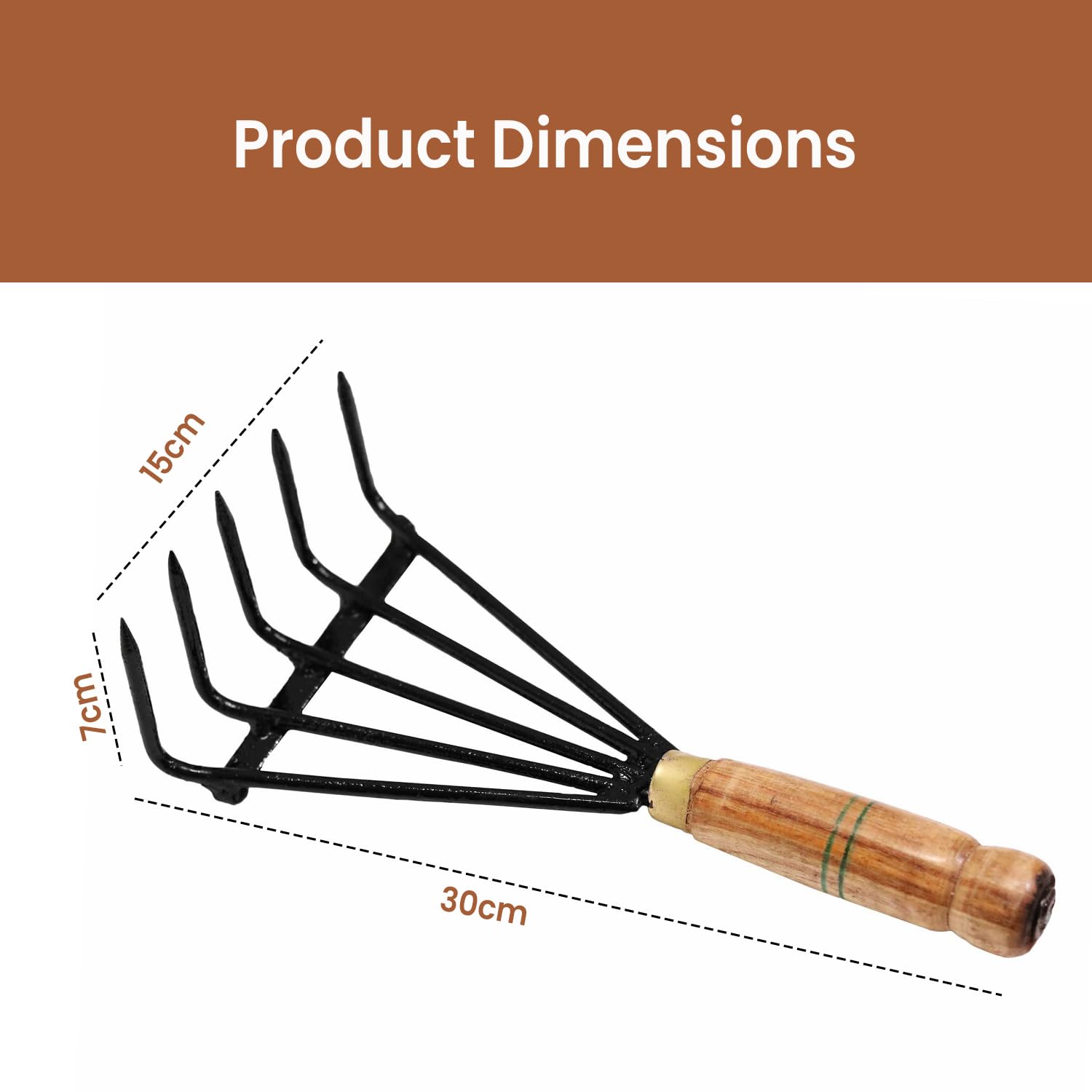 OUTO Rake 12" with Heavy Duty Stainless Steel Non-Slip Wooden Handle Grip Garden Tool Sharp Metal Blade Cultivator Transplanter for Home Gardening Digging Weeding & Levelling (Pack of 1, Black) - Image 2 thumbnail