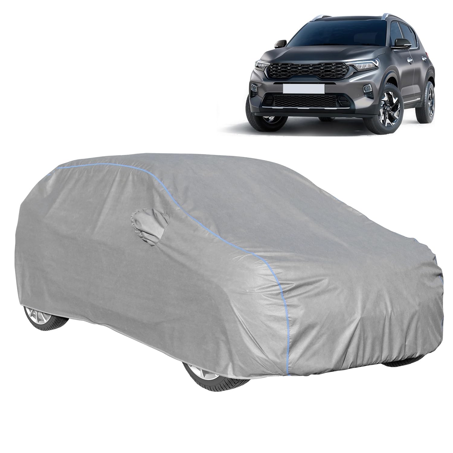 Amazon Brand - Solimo Waterproof Car Body Cover for Kia Sonet(GTX Plus) | Durable Polypropylene Material | UV Protection | Integrated Mirror (Tiebond Grey) (B0CX551XV7) Amazon Price History, Amazon Price Tracker