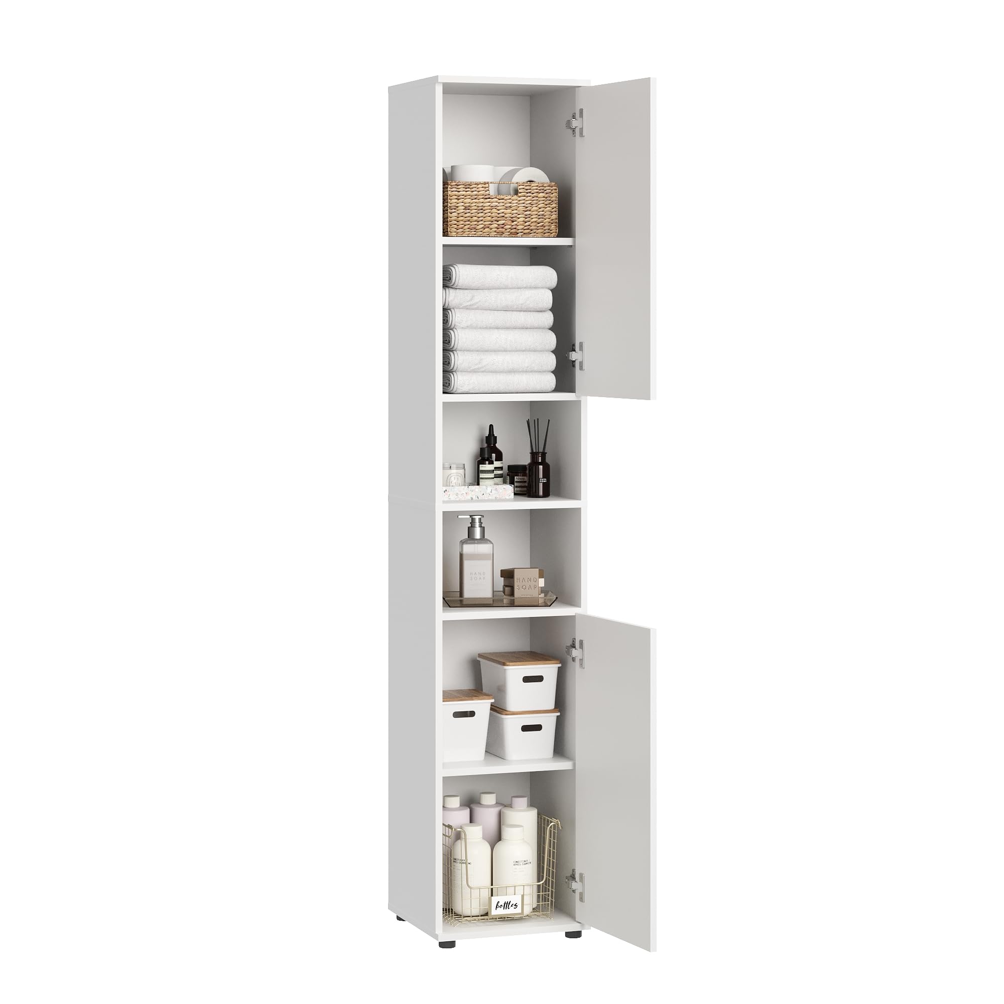 Home Collective Badezimmerschrank schmal - Hochschrank Badschrank mit 6 Fächern, Badezimmer Aufbewahrung, Mehrzweckschrank für Bad, Keller & Hauswirtschaftsraum | 35x35x187 cm (BxTxH) | Weiß