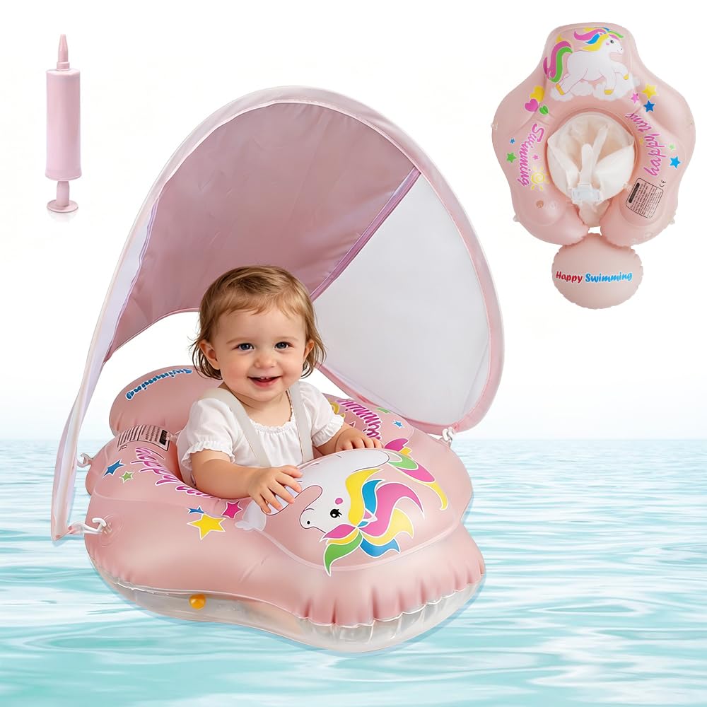 Anello galleggiante per bambini con tettuccio parasole e sedile di sicurezza, aiuto per il nuoto per bambini, UPF50+, anello galleggiante per bambini dai 12 mesi ai 36 mesi