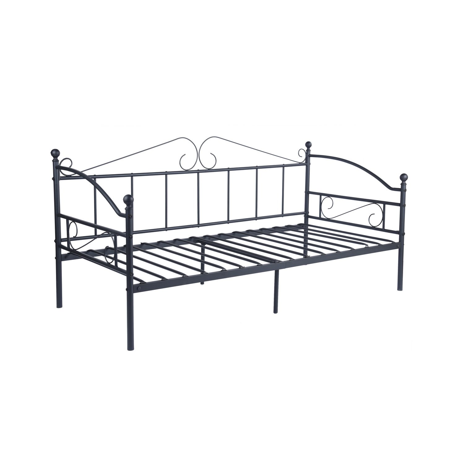 DORAFAIRMetal Day Bed Frame Guest Sofa Bed for Living Room Bed Room, Daybeds with Solid Metal Slat Mattress Platform Base, Black