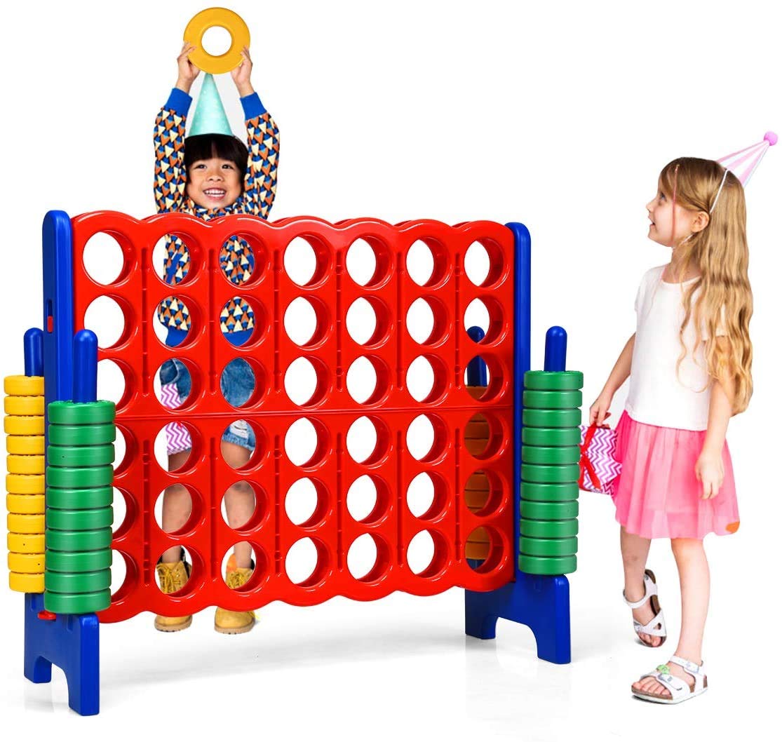RELAX4LIFE Conecta 4 con 42 Anillas Jumbo y Control Deslizante para Reinicio Rápido, Juego de 4 en Raya Gigante de PP para Adultos y Niños, Juguete Educativo para Exterior e Interior (Azul)