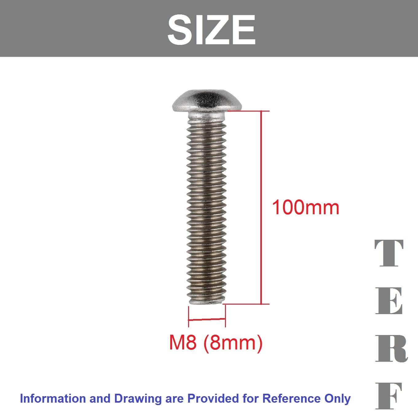 TERF® M8 X 100mm Hex Socket Cap Button Head Machine Screws Stainless Steel A2 (304) Machine Screw M8 (8mm) X 100mm Allen Key Hexagonal Socket Button Head Bolts - Image 3