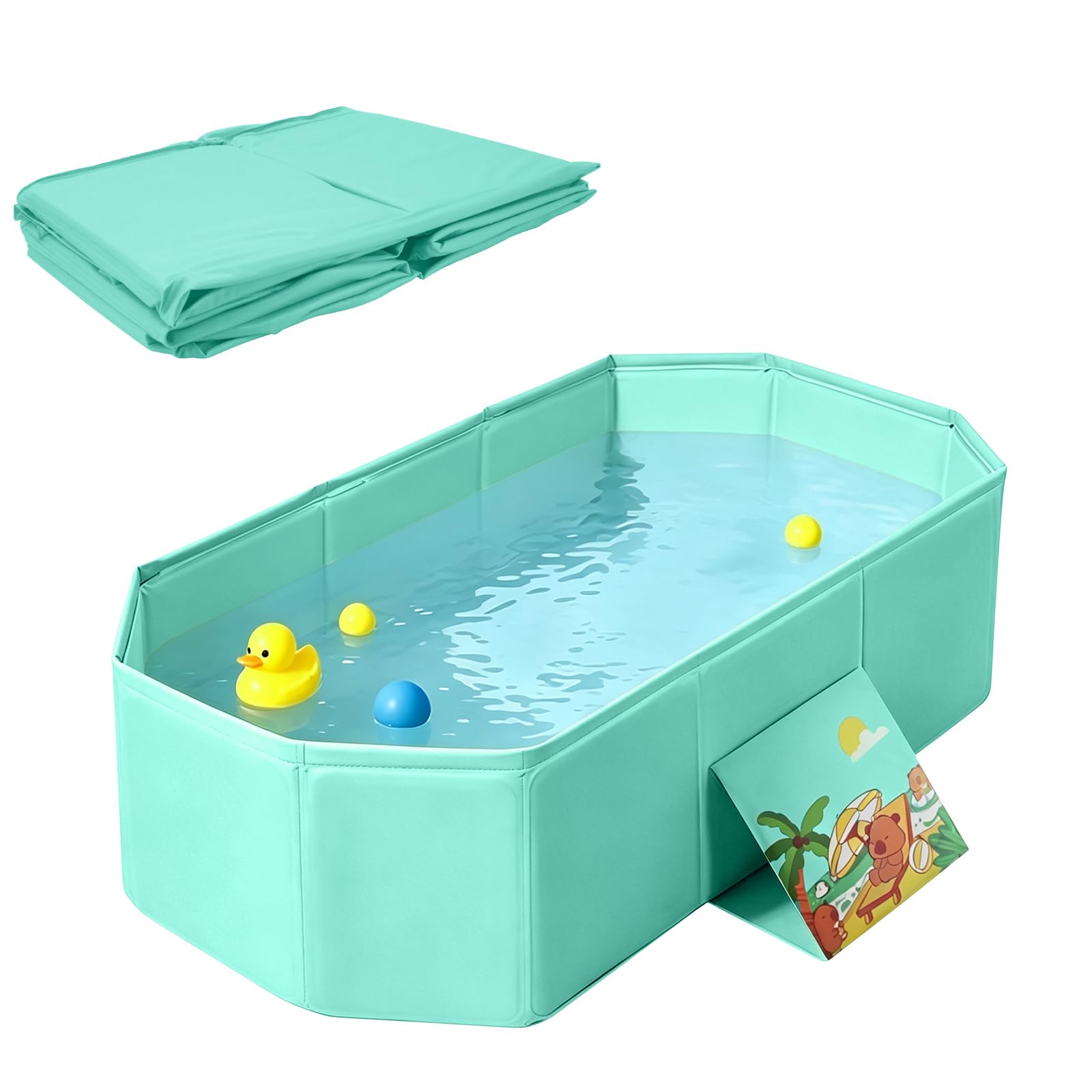 Bañera plegable para bebés con diseño todo en uno y tapón de drenaje, bañera para niños pequeños para el hogar, ducha y viajes, bañera portátil para niños (verde)