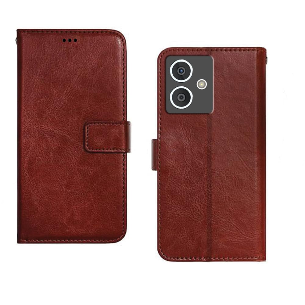 Inktree HMD Crest 5G Flip Cover | Premium Leather Finish Flip Cover | with Card Pockets | Wallet Stand |Complete Protection Flip Cover for HMD Crest 5G - Brown