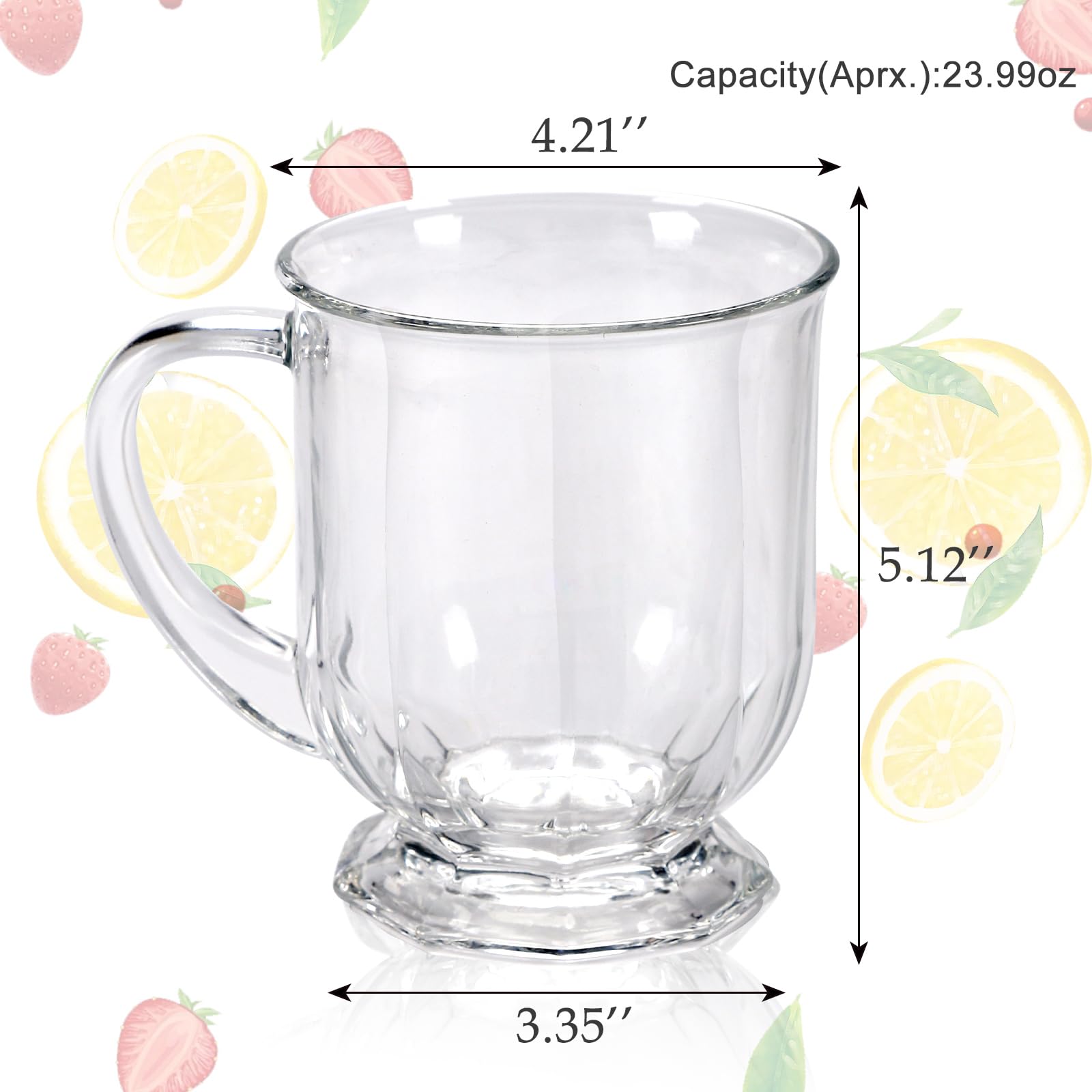 WHJY Set of 2 Oversized Glass Coffee Mugs 20 Oz Large Coffee Mugs, Glass Beer Mugs with Handles, Clear Mugs for Hot Beverages