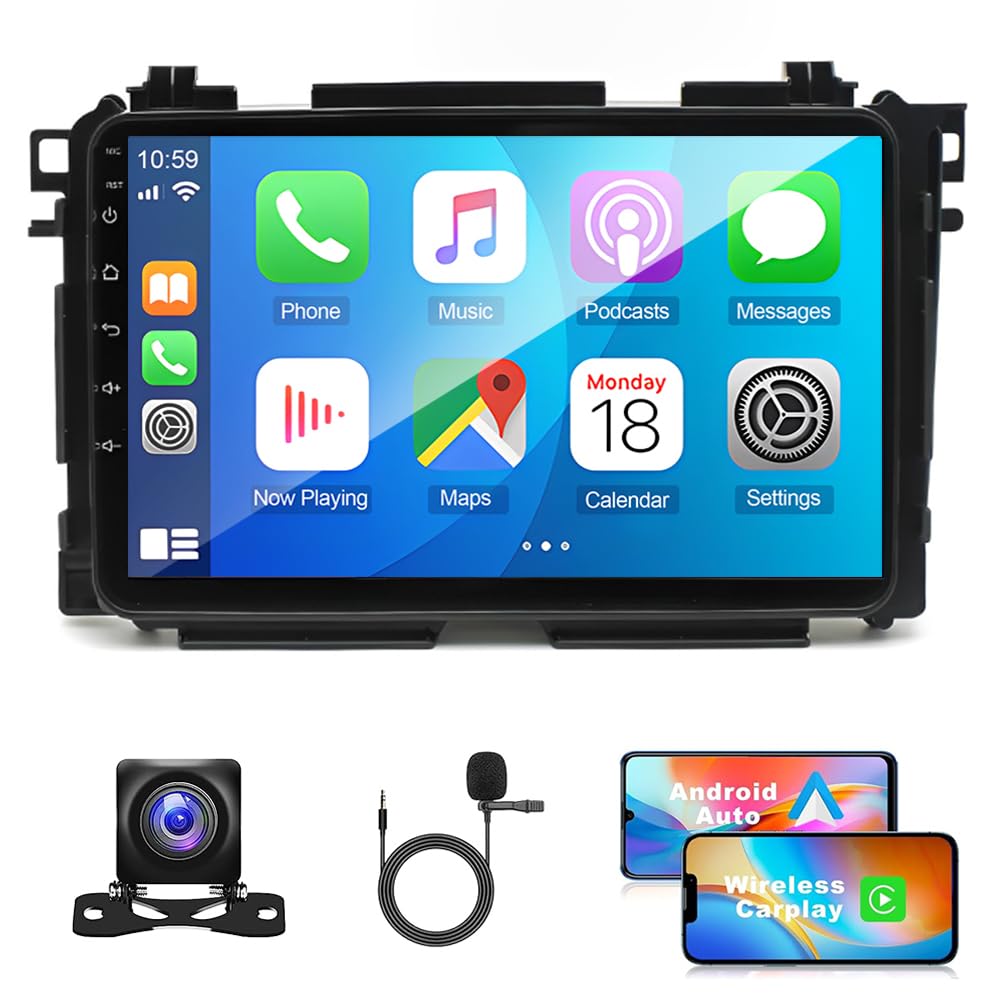 Bobuluo Android 13 Car Stereo for Honda Vezel HRV 2014-2019 with Wireless Carplay & Android Auto, 5G WiFi, 9" 1080P Touch Screen GPS Navi Head Unit,