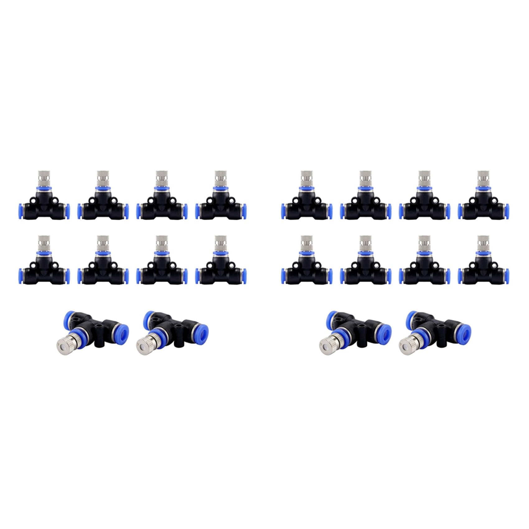 Jnchdghwa Blue&Black Misting Nozzle Kit 1/4-Inch With Nozzle Cooling Device Connectors For Outdoor Water Mister Cooling System 20Pcs