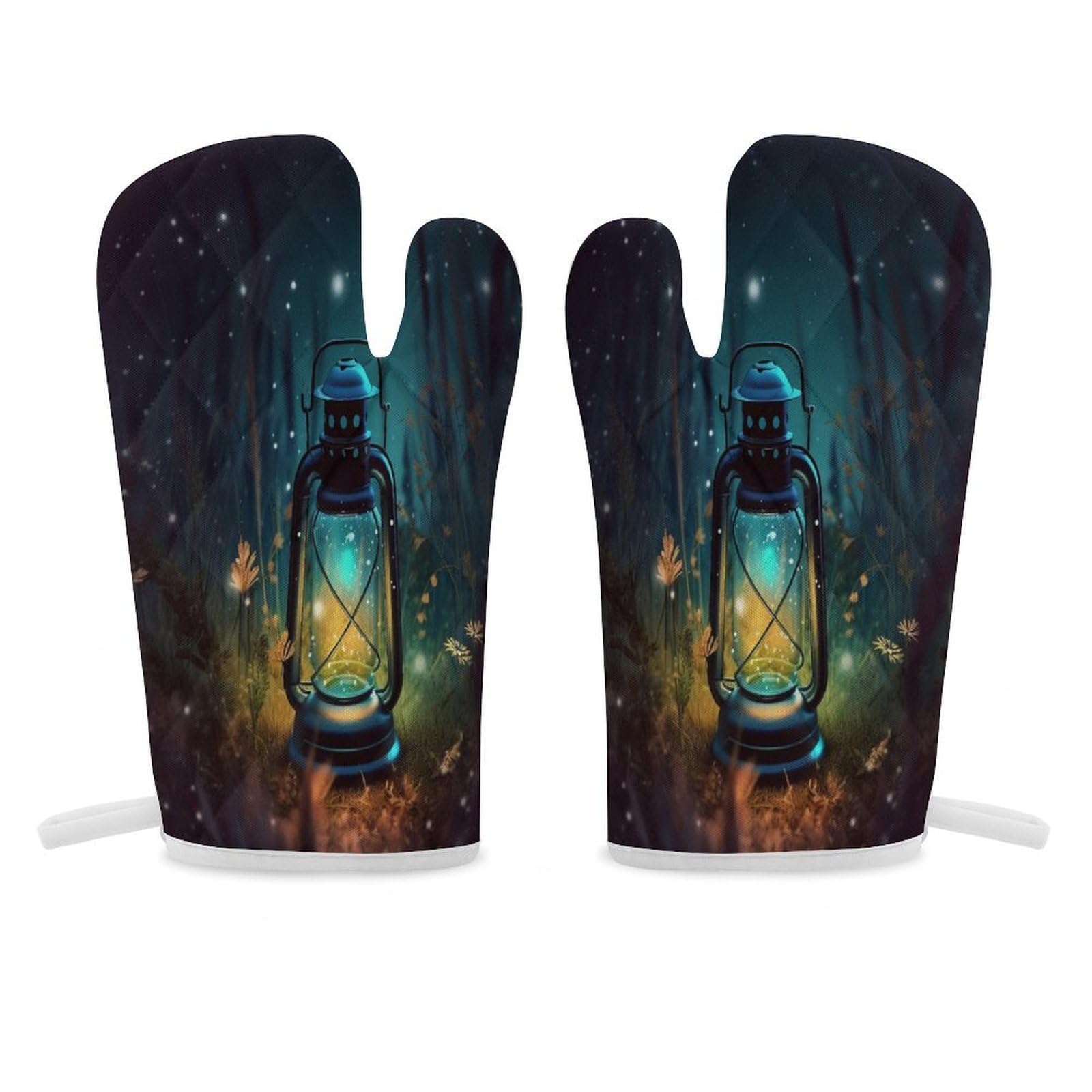 Fireflies andOven Mitt Heat Resistant Potholder Set,Durable Oven Gloves for Gifts,Glove Pot Holder for Cooking Baking Grilling BBQ