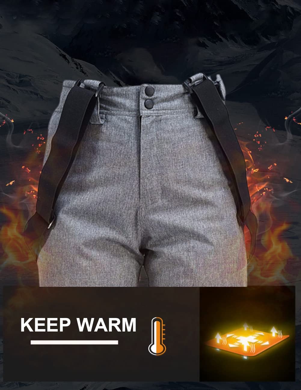 HOTIAN Damen Skihose Hosenträgerhose Snowboardhose Winter Wasserdicht Winddicht Warm Abnehmbare Hosenträger Skilanglaufhose Thermohose Wanderhose Ski Pant Gray XL