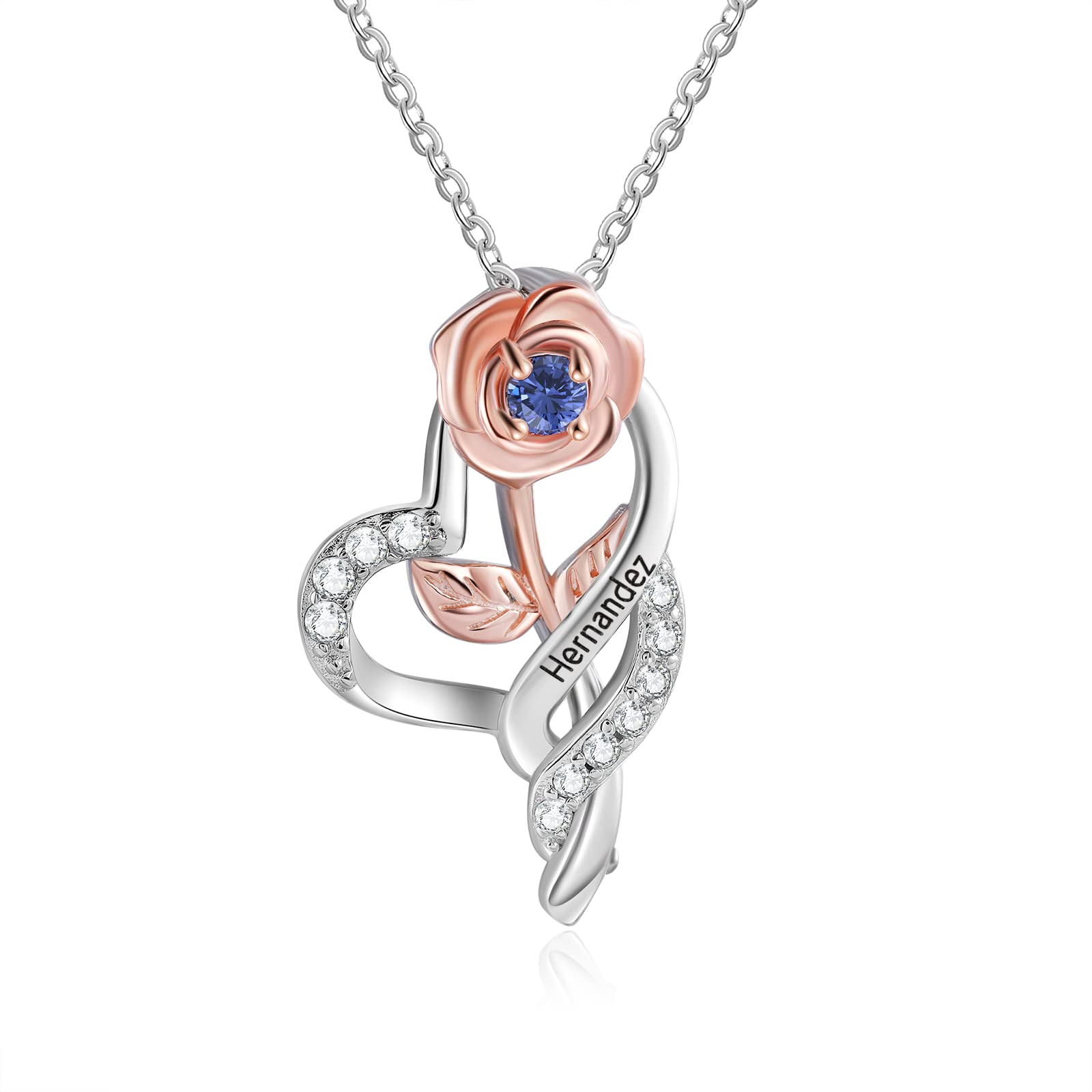 ALBERTBANDRose Flower Necklace for Women Personalized Mothers Necklace with Birthstone Custom Name Necklace for Mom Promise Necklace for Her Mothers Day Birthday Gifts for Grandmother Wife