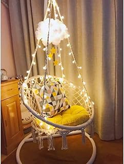 Silla Colgante de macramé con luz LED Silla Tipo Hamaca con luz LED de 39 pies para Interior/Exterior Patio de la casa Patio Terraza Jardín Lectura Ocio Descanso Tamaño Grande (65x85cm)