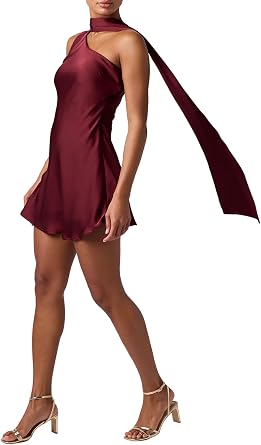 Lulus Womens Bernice One Shoulder Sash Mini Dress